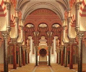 yapboz Cordoba, mevcut katedral, mermer sütunlar ve kutsal yeri olan kemerler, Mihrab Eski Camii
